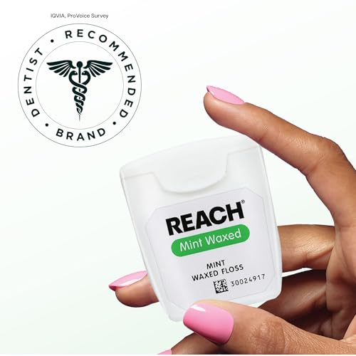 REACH Waxed Dental Floss, 2X More Value, Plaque Remover for Teeth, Shred Resistant, Floss Slides Smoothly, Easy to Use, Waxed, for Adults & Kids, Oral Care, PFAS Free, 3 Pack, 115 yd, Mint