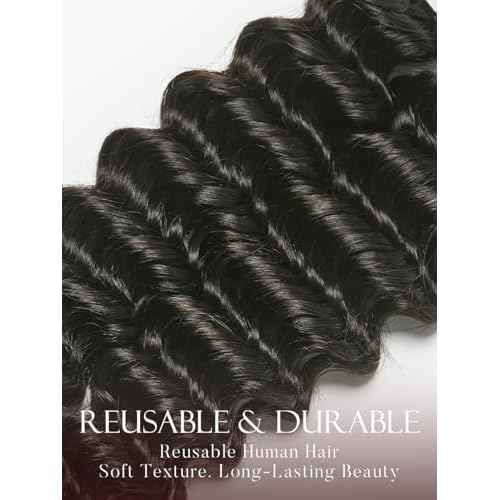 ASHINE Human Braiding Hair for Boho Braids Deep Wave Bulk Pre-Separated Strands 100% Human Hair 2 Bundles/Pack 100g 16 Inch Natural Color Easy to Braid