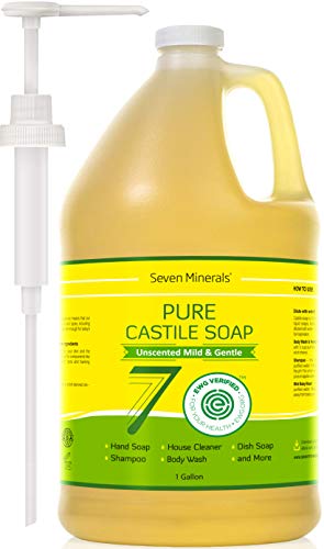 Pure Castile Soap - No Palm Oil, GMO-Free - Gentle Liquid Soap For Sensitive Skin & Baby Wash - All Natural Vegan Formula with Organic Carrier Oils (8 Fl Oz, An Unscented)