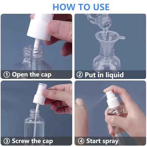 4 Pack 2 Oz (50ml) Mini Spray Bottles Clear Travel Size Spray Bottles Leak Proof with Funnels and Labels