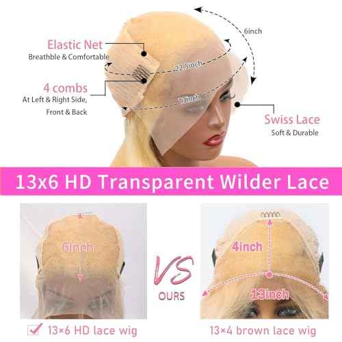 32 Inch 613 Lace Front Wig Human Hair 200 Density Blonde Wig Human Hair 13X6 HD Transparent Straight Lace Front Wigs Blonde Glueless Wig for Women Pre Plucked with Baby Hair