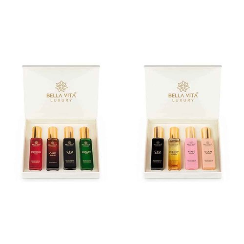 BellaVita Luxury Him and Her Perfume Gift Bundle for Men & Women | 8x20ml Mini Perfumes | Woody, Floral, Citrus, Oud, Vanilla & Musk | Couple Gift Set | Travel-Ready Fragrance Collection