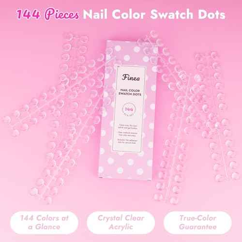 Finea 144pcs Gel Nail Polish Color Display Swatch Dots with Stickers Clear Transparent Acrylic Plastic Labels Nail Art Paint Color Analysis Chart Sample Accessories Nail Tech Must Have Salon Supplies