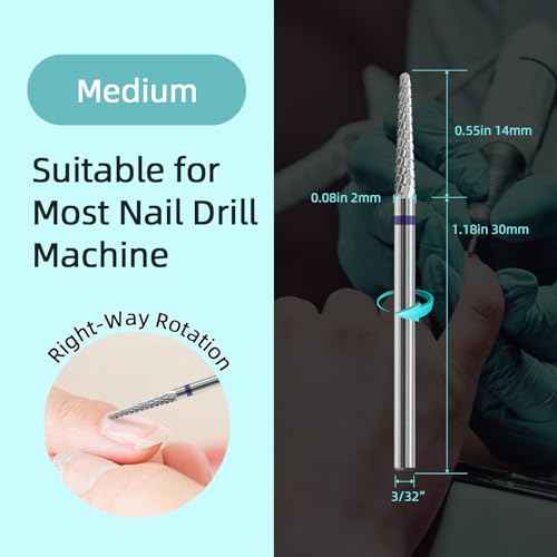 Small Cone Cuticle Clean Nail Drill Bits, 3/32" 2mm Conical Carbide Nail Bit, Professional Safety Under Nails Cleaner for Cuticle Dead Skin, Electric Manicure Accessories, Medium
