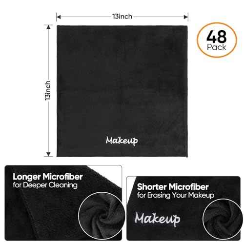 Makeup Remover Cloth, 48 Pack Black Facial Wash Cloths, Soft Coral Fleece Microfiber Towel for Face, Hand, and Bathroom(13" x 13")