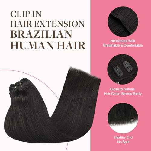 GOO GOO Clip in Hair Extensions Real Human Hair, Remy Human Hair Extensions Clip ins for Women, Natural Human Hair, 22inch 150g 9Pcs, 1B Natural black