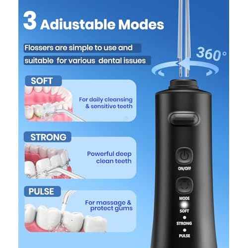 Water Flosser, 300ML Portable Cordless Water Dental Flossers for Teeth Deep Cleaning, IPX7 Waterproof Rechargeable Electric Oral Irrigator Teeth Pick for Travel Home Use and Braces Care (Black)