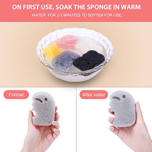 KECUCO Konjac Baby Sponge for Bathing, Kids Bath Sponges for Infants, Toddler Bath Time, Cute Shapes and Safe Plant-Based Konjac Baby Bath Accessories, 5pcs