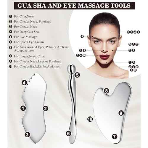 Gua Sha Facial Tools, 3 in 1 Stainless Steel Metal Guasha & Eye Cream Applicator Facial Sculpting Tool Set Eye Massager Lymphatic Drainage for Face Neck (Gift Box Set)(Boxed 2, Count, 3)