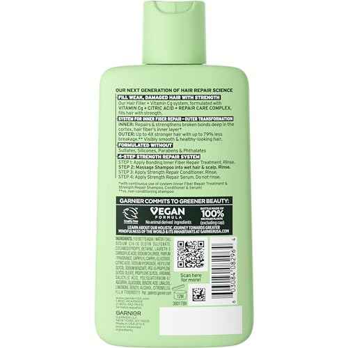 Garnier Fructis Hair Filler Strength Repair Shampoo with Vitamin Cg, Sulfate Free Shampoo for Weak, Damaged Hair, 10.1 Fl Oz, 1 Count
