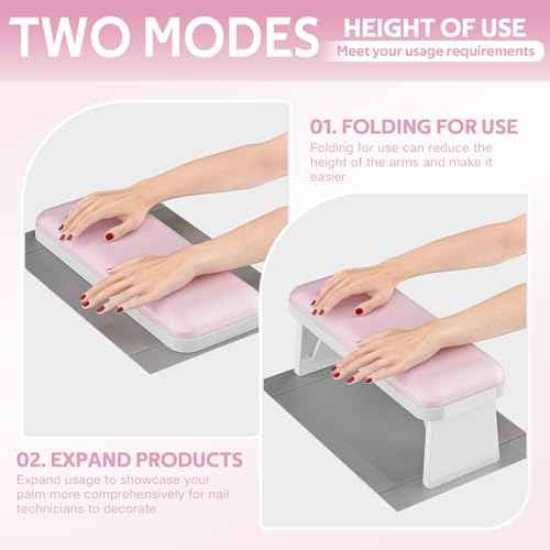 Nail Arm Rest,Foldable Manicure Hand Rest,PU Leather Nail Hand Pillow for Acrylic Nails Cushion,Nail Arm Rest for Nail Tech Manicure Salon Home,Pink