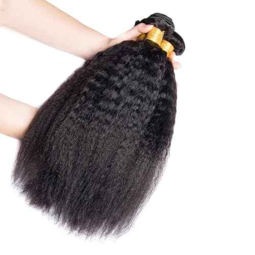 DMS Kinky Straight Bundles Yaki Straight Bundles Human Hair For Black Women 100% Unprocessed Brazilian Remy Hair Natural Black Color (26 inch£¬black)