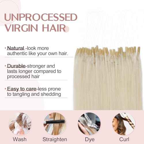 SEGO U Tip Hair Extensions Human Hair, Keratin Bonded & Loop Hair Extensions, K Tip Hot Fusion for Silky Straight Highlights, 1g per Strand, 50 Strands/50g, 18" Platinum blonde