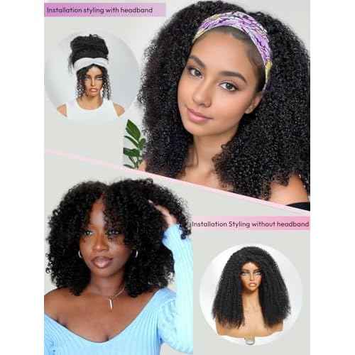 UNICE Flip Over 3/4 Half Wig Human Hair Kinky Curly with Drawstring Wear and Go Glueless Half Wigs Human Hair for Women Thin & Thick Hair Friendly 150% Density 16 inch