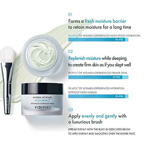 VIDIVICI Hydra Intense Hyaluron7 Advanced Overnight Mask ? Long Lasting Moisturizing Face Sleeping Mask with Hyaluronic Acid - Included Luxurious Brush 1.69 oz.