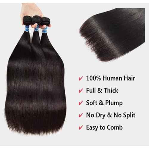 Brazilian Virgin Straight Hair Bundles 18 20 22 Inch 100% Unprocessed Virgin Human Hair Weave Bundles Human Hair Extension Double Weft Natural Color Straight Hair Bundles