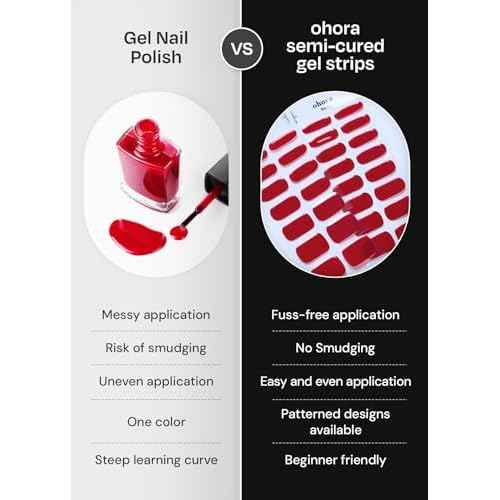 ohora Semi Cured Gel Nail Strips (N Wine Veil) - Works with Any Lamps, Salon-Quality, Long Lasting, Easy to Apply & Remove - Includes 2 Prep Pads, Nail File & Wooden Stick