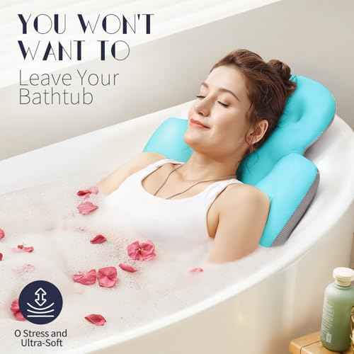 Full Body Bath Pillow for Bathtub, Thick Bathtub Cushion with Laundry Bag, Luxury Tub Pillow for Bath for Headrest Neck and Back Support Ocean Blue 56" x 16"