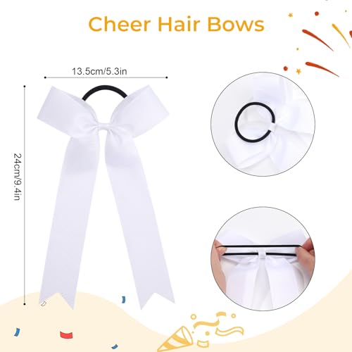 OAOLEER 16pcs Cheer Hair Bows for Cheerleader, College Style Long Tail Skinny Cheer Bow Elastic Hair Tie Bows for Teens Girls Softball Competition Sports Cheerleaders (White)