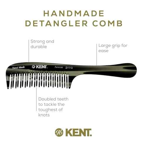 Kent 21T Black Graphite Large Detangling Comb, Wide Teeth for Thick Curly Wavy Hair. Long Hair Detangler Comb For Wet and Dry. Handmade of Quality Cellulose, Saw-Cut Hand Polished, Made in England