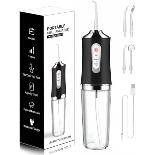 Water-Flosser-Cordless-Teeth-Cleaner MAKJUNS Water Dental Flosser with 3 Modes 4 Jets Rechargeable IPX7 Waterproof for Travel Home Braces(Black)