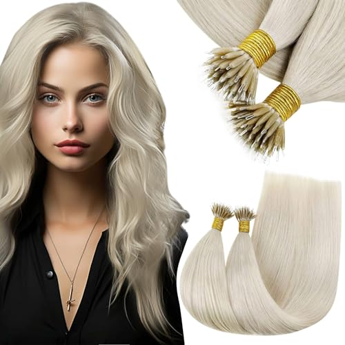 RUNATURE Nano Bead Hair Extensions Human Hair Blonde Nano Ring Hair Extensions Short Nano Link Hair Extensions Real Human Hair Thick Human Hair Nano Beads Extensions Cold Fusion 12 Inch 40g 50s