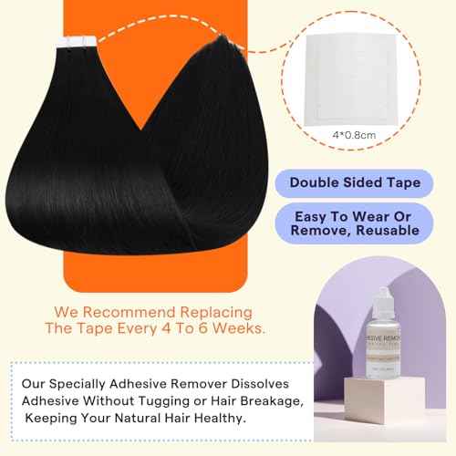 Full Shine Tape in Hair Extensions Human Hair 22 Inch Color 1B Natural Black Invisible Double Sided Remy Human Hair Tape in Extensions 100 Grams Straight Seamless Skin Weft Extensions 40PCS