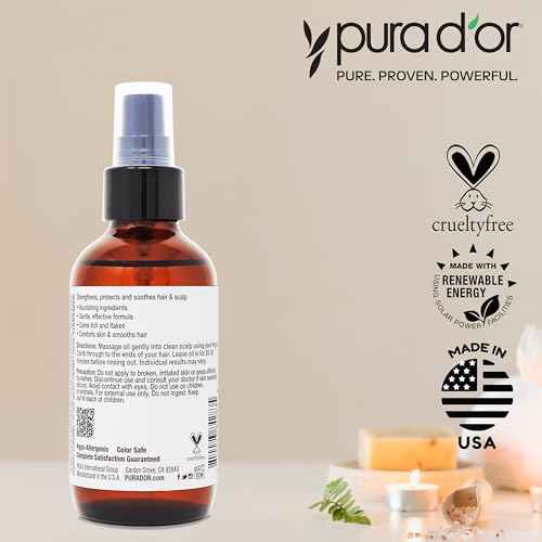 PURA D'OR Scalp & Hair Strengthening Oil (3.3oz x2 = 6.6oz) Supports Optimal Growth, Reduce Breakage, Nourish Roots for Healthier, Fuller, Thicker Hair - Rosemary, Castor & Peppermint Oil