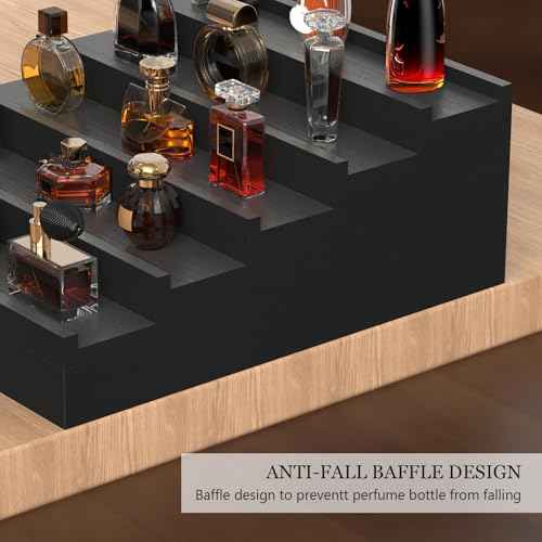 Zalida Wooden Cologne Organizer for Men 5 Tier of Perfume Display Holder of Drawer & 2 Hidden Compartments Larger Storage Space Mens Perfume Organizer Shelf Stand ,Gift for Man (5T-Black)