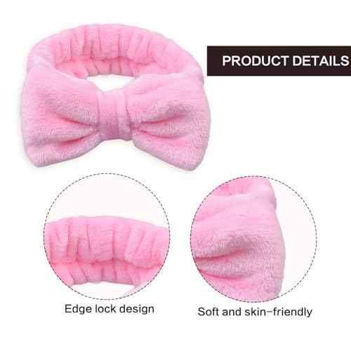 Spa Headbands,Makeup Headbands for Women,Facial Headband Bulk,Soft Coral Fleece Headband for Makeup,Cosmetic Head Wraps,Bow Hair Bands for Face Washing Shower Skin Care (pink, 25pcs)