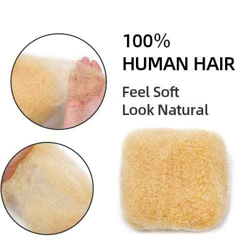Afro Kinky Bulk Human Hair for Draedlock Extensions, Repair Locs, Twists and Braids 10 Inch Pack of 3, #613 Blonde