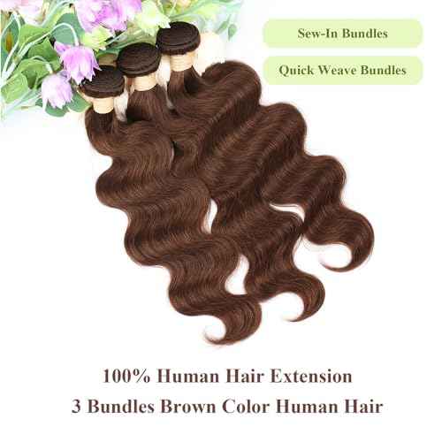 ALLRUN Brown Body Wave Bundles Human Hair 16 18 20 Inch Light Brown Hair Bundles Body Wave 12A 100% Unprocessed Brazilian Virgin Hair Chocolate Color Human Hair Extension Color 4#