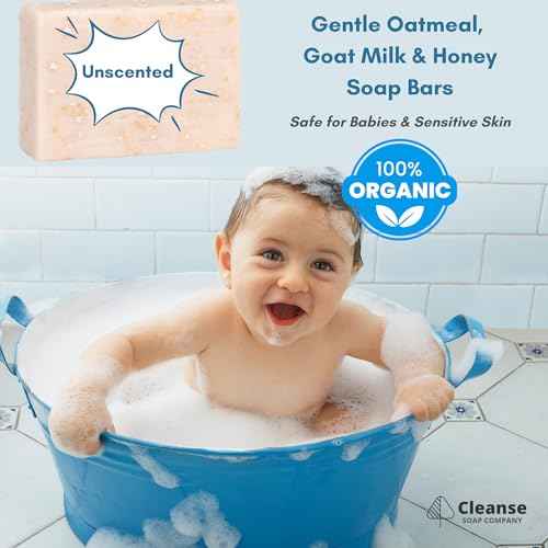 Oatmeal Soap Bar for Itchy Skin & Eczema - Oatmeal Bath Soap with Honey & Goat Milk - Moisturizing, Fragrance Free, Exfoliating Pure Homemade Soaps for Dry Sensitive Skin - Face & Body - Men & Women