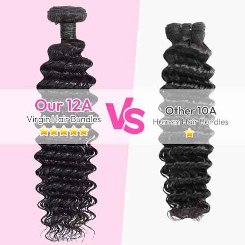 Bundles Human Hair Deep Wave 16 18 20 Inch 12A Deep Curly Bundles Human Hair Extensions 100% Unprocessed 3 Bundle Brazilian Virgin Human Hair Extensions Wet and Wavy Double Weft Bundles Natural