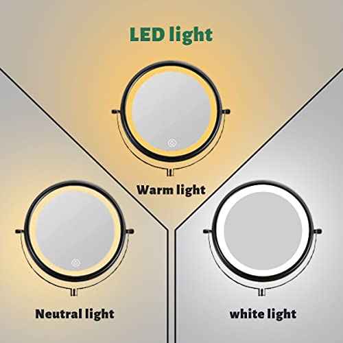 Hardwire LED Lighted Wall Mount Gold Makeup Mirror with 10x Magnification for Bathroom and Bedroom,13" Extendable Arm (Black)