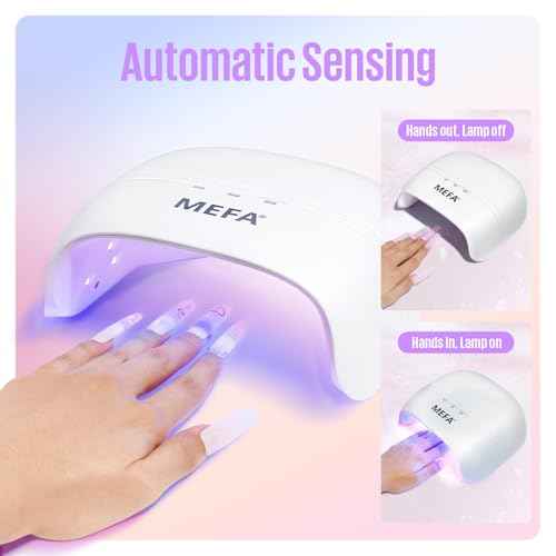 MEFA 72W White UV Nail Lamp with Gel Base and Top Coat, UV Light for Nails with 3 Timers, 21pcs Lamp Beads , Light with Gel Top Coat for Women Home Salon