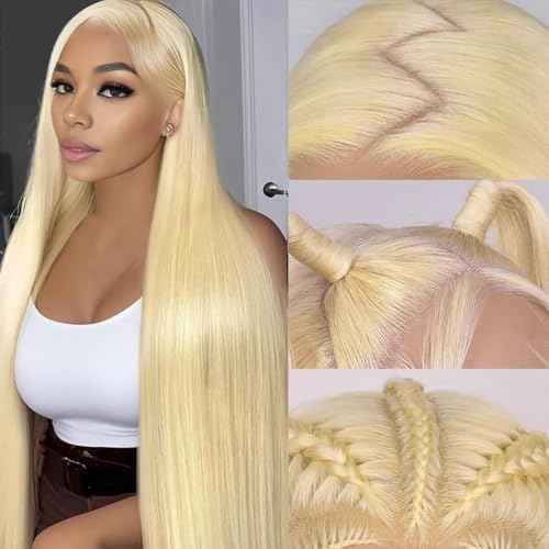 SIYUSI 30Inch 613 Lace Front Wig Human Hair,13x4 HD Transparent Lace, 200% Density Straight Brazilian Blonde Wig, Pre-Plucked with Baby Hair