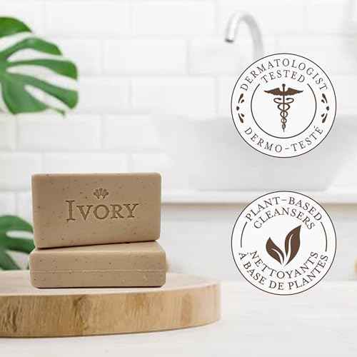 Ivory Exfoliating Bath Bar Soap, Designed for Whole Family with Plant-Based Cleansers, Made Without Heavy Perfumes, Parabens or Phthalates, Warm Vanilla + Oat Milk Scent, 3.17 oz (4 Count)