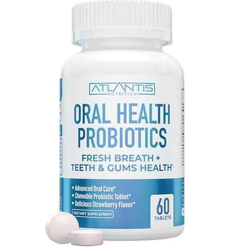 Atlantis Nutrition Oral Probiotics Chewable Tablet - Dental Probiotic for Gum Care & Teeth Care - Bad Breath Treatment for Adults - 3 Billion CFU Probiotic Blend - Strawberry Flavor - 60 Tablets