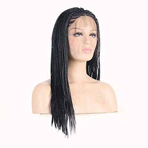 RONGDUOYI RDY 18 Inches Black Braided Lace Front Wigs for Black Women Natural Hairline Synthetic Wig Pre Plucked Glueless Braids Wig (180% Density,Style2)