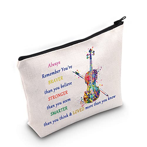 LEVLO Violin Music Cosmetic Make Up Bag Violinist Gifts Idea You Are Braver Stronger Smarter Than You Think Violin Makeup Zipper Pouch Bag(Always Violin)