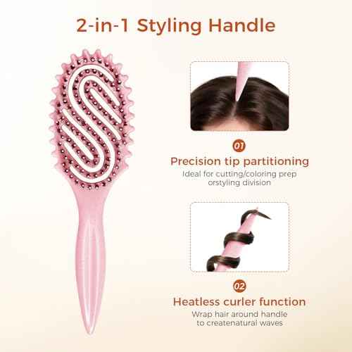 Curly Hair Brush, Curl Defining Brush with Soft Boar Bristles for Combing, Shaping, and Styling Curly Hair Suitable for All Women and Men with Wet & Dry Hair(Pink)