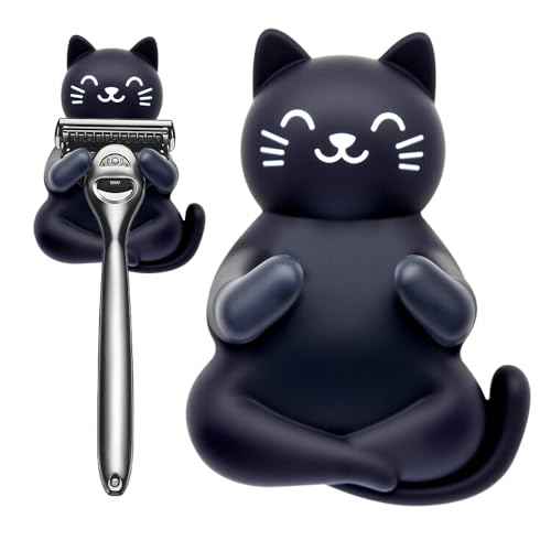 Cat Holder Shaver Organizer, Black Cat Bathroom Decor Razor Holder Wall Mount, Valentine's Day Birthday Gifts for Women Boyfriend Girlfriend, Emotiona Gifts for Wife Husband Dad Mom Cat Lover