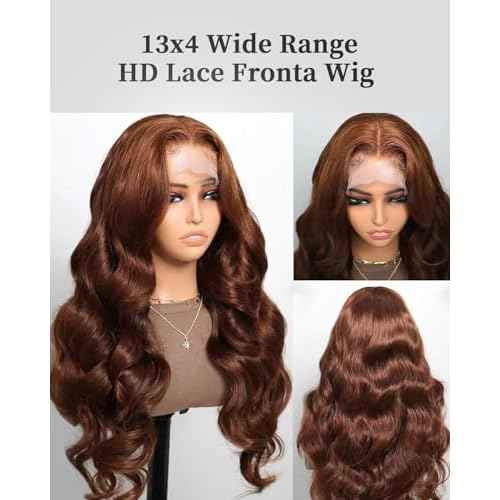 Chocalate Brown Lace Front Wigs Human Hair 13x4 HD Transparent Lace Frontal Wigs Body Wave Colored 4 Brown Wavy Wig Pre-Plucked Hairline 180% Density 24 inch