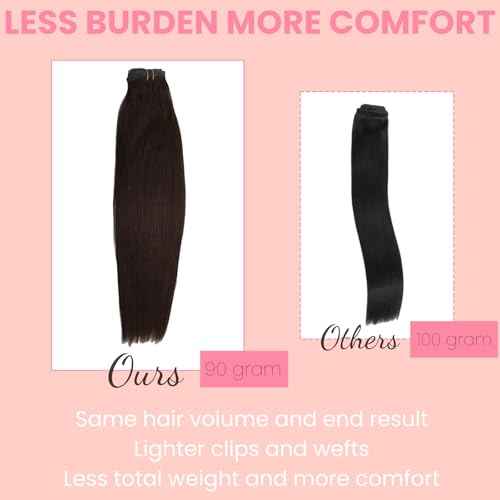 Clip in Extensions Real Human Hair 7pcs, Natural and Seamless 90g (Dark Brown to Black, 22 inch)