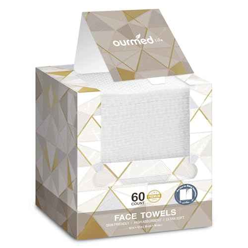 Ourmed Life Face Towels, 12"¡¿12" Tear-Off Disposable Biodegradable Facial Towels for Sensitive Skin, Lint- free Face Wipes for Washing Face, Skincare and Makeup Removal, Dry Wipes, (60 Ct, 1 Pack)
