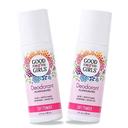Good for You Girls Aluminum-Free, Natural Deodorant for Kids, Pre teens, Teens, Safe & Effective Odor Control, Clear Roll-On, Natural Fragrance, Vegan, Made in USA | Soft Powder, 3 oz (Pack of 2)