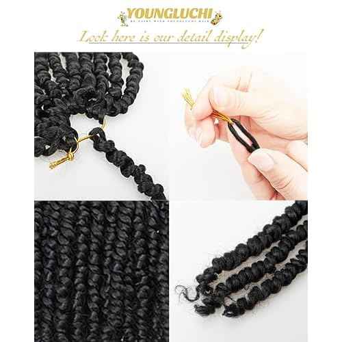 Super Short Passion Twist Crochet Hair for Black Women and Kids-4 Inch 7 Packs Natural Black Pre Looped Pretwisted Passion Twist Hair,Bob Spring Kinky Twist Bohemian Curl(4"-7P,1B#)