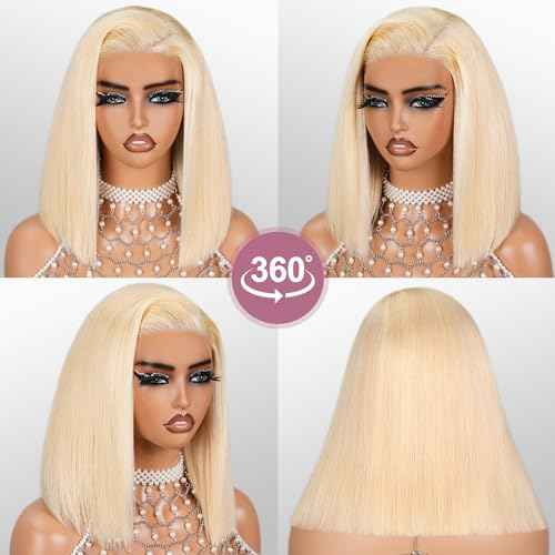 613 Bob Wig Human Hair Wear and Go Glueless Wigs 6x5 Pre Cut 210% Density 613 Blonde Lace Front Wig Human Hair 613 Closure Bob Wig Real Pre Bleached Tiny Knots£¨14inch,613 Glueless bob£©