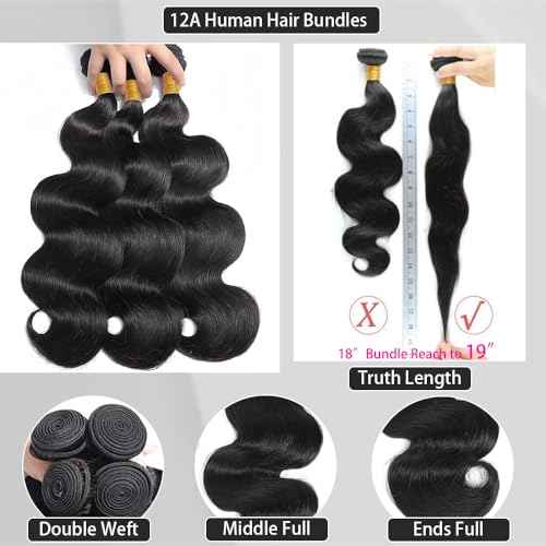 ZGWG Bundles Human Hair 20 22 24 Inch 3 Bundles Human Hair Body Wave 12A Grade Soft And Full